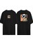 Astronaut Smoking Ön Arka Baskılı Sıyah Oversize T-Shirt 1