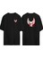 Siyah ve Kırmızı Kafatası Kanatları Çizim Ön Arka Baskılı Sıyah Oversize T-Shirt 1