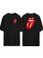 Rolling Stones Logo Müzikal Topluluğu Ön Arka Baskılı Sıyah Oversize T-Shirt 1