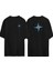 Siyah ve Beyaz Pusula Illüstrasyon Ön Arka Baskılı Sıyah Oversize T-Shirt 1