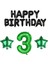 Siyah Happy Bırthday Yeşil Rakam ve Yıldız Folyo Balon Seti Yaş 3 1