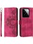 Xiaomi Için 14 Kasa Cüzdanı Baskılı Çiçek Deri Telefon Kapağı 2 Kayış-Wine Kırmızı ile (Yurt Dışından) 1
