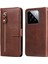 Xiaomi Için 14 Cüzdan Telefon Kılıfı Buzağı Dokusu Şok Geçirmez Deri Flip Kapak Fermuar Pocket-Brown (Yurt Dışından) 1