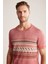 Keten Pamuk Karışım Etnik Desenli Bordo Triko T-Shirt 1