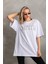 Unisex Taş Desenli Oversize T-Shirt - Beyaz 4