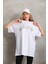 Unisex Taş Desenli Oversize T-Shirt - Beyaz 3