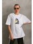 Unisex Baskılı Oversize T-Shirt - Beyaz 1