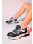 Sterda Siyah Yeşil Kadın Kalın Taban Spor Sneakers 1
