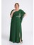 Büyük Beden Yeşil Renkli Yırtmaçlı Uzun Şifon Abiye Elbise 1
