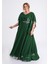 Büyük Beden Yeşil Renkli Yırtmaçlı Uzun Şifon Abiye Elbise 2