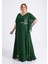 Büyük Beden Yeşil Renkli Yırtmaçlı Uzun Şifon Abiye Elbise 3