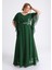 Büyük Beden Yeşil Renkli Yırtmaçlı Uzun Şifon Abiye Elbise 4
