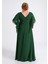 Büyük Beden Yeşil Renkli Yırtmaçlı Uzun Şifon Abiye Elbise 5