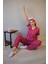 Kadın Düşük Kol Oversize Üst Önden Düğmeli Kısa Kol Viskon Gömlek Yaka Pijama Takımı 3