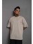 Erkek Sırt Baskılı Bağcık Detay Oversize T-Shirt - Gri 1