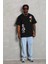 Unisex Oversize Baskılı Bisiklet Yaka T-Shirt - Siyah 1