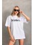 Unisex Baskılı Oversize T-Shirt - Beyaz 4