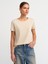 3471 Bisiklet Yaka Basic T-Shirt-Açık Bej 2