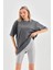 Unisex Taş Desenli Oversize T-Shirt - Füme 1
