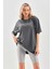 Unisex Taş Desenli Oversize T-Shirt - Füme 1