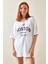 Beyaz Bisiklet Yaka Yazılı Oversize T-Shirt 5YXK1-48209-01 3