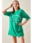 Yeşil Bisiklet Yaka Yazılı Midi Oversize T-Shirt 5YXK1-48207-08 2