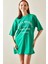 Yeşil Bisiklet Yaka Yazılı Midi Oversize T-Shirt 5YXK1-48207-08 3
