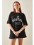 Siyah Bisiklet Yaka Yazılı Oversize T-Shirt 5YXK1-48209-02 1