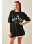 Siyah Bisiklet Yaka Yazılı Oversize T-Shirt 5YXK1-48209-02 3