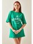 Yeşil Bisiklet Yaka Yazılı Oversize T-Shirt 5YXK1-48209-08 2