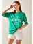 Yeşil Bisiklet Yaka Yazılı Oversize T-Shirt 5YXK1-48209-08 4