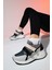 Berge Buz Siyah Kadın Cırtlı Dolgu Taban Spor Sneakers 2