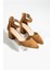 Kadin Kahve-Süet Ayakkabı Abiye Stiletto Kalın Topuk Gelinlik Ayakkabisi 5.5cm 1