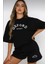 Siyah Kadın Oxford Alt Üst Baskılı Şort T-Shirt Takım 1