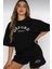 Siyah Kadın Oxford Alt Üst Baskılı Şort T-Shirt Takım 3