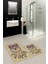 Dijital Baskılı Yıkanabilir Baykuş Desenli Ikili Banyo Halısı Paspas, Klozet-35-Kahve, 1