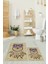 Dijital Baskılı Yıkanabilir Baykuş Desenli Ikili Banyo Halısı Paspas, Klozet-35-Kahve, 2