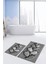 3D Dijital Baskılı Yıkanabilir Ayak Izi Desenli Ikili Banyo Halısı Paspas, Klozet-15-Gri, 3