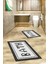 Dijital Baskılı Mozaik Desenli Bath Yazılı Ikili Banyo Paspası, Klozet-7-Siyah, 2