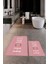 Dijital Baskılı Yıkanabilir Çiçekli Home Yazılı Ikili Banyo Halısı Paspas, Klozet-12-Pembe, 1