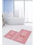 Dijital Baskılı Yıkanabilir Çiçekli Home Yazılı Ikili Banyo Halısı Paspas, Klozet-12-Pembe, 4