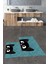 Dijital Baskılı Yıkanabilir Kedi Desenli Ikili Banyo Halısı Paspas, Klozet-40-Mavi, 2