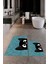 Dijital Baskılı Yıkanabilir Kedi Desenli Ikili Banyo Halısı Paspas, Klozet-40-Mavi, 4