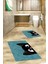 Dijital Baskılı Yıkanabilir Kedi Desenli Ikili Banyo Halısı Paspas, Klozet-40-Mavi, 5