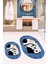 3D Dijital Baskılı Yıkanabilir Kedi Desenli Ikili Banyo Halısı Paspas Oval, Klozet-43-Mavi, 3