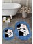 3D Dijital Baskılı Yıkanabilir Kedi Desenli Ikili Banyo Halısı Paspas Oval, Klozet-43-Mavi, 5