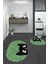 Dijital Baskılı Yıkanabilir Kedi Desenli Ikili Banyo Halısı Paspas Oval, Klozet-40-Yeşil, 1