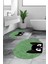 Dijital Baskılı Yıkanabilir Kedi Desenli Ikili Banyo Halısı Paspas Oval, Klozet-40-Yeşil, 2