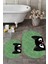 Dijital Baskılı Yıkanabilir Kedi Desenli Ikili Banyo Halısı Paspas Oval, Klozet-40-Yeşil, 5