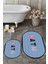 Dijital Baskılı Yıkanabilir Renkli Bath Yazılı Ikili Oval Banyo Paspası, Klozet-08-Mavi, 3